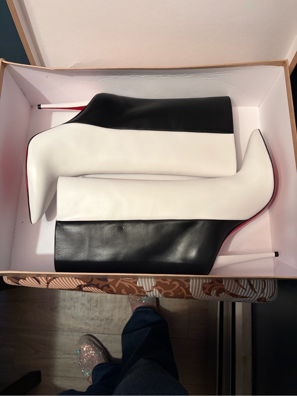 Christian Louboutin Black and White Colorblock mid calf boots